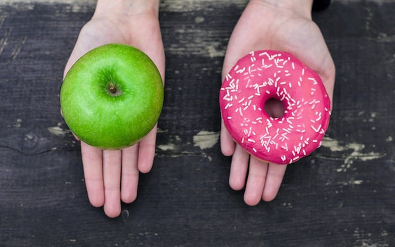 apple or donut eating healthy choice